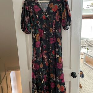 La Ligne Black and Pink Floral Long Sleeve Dress